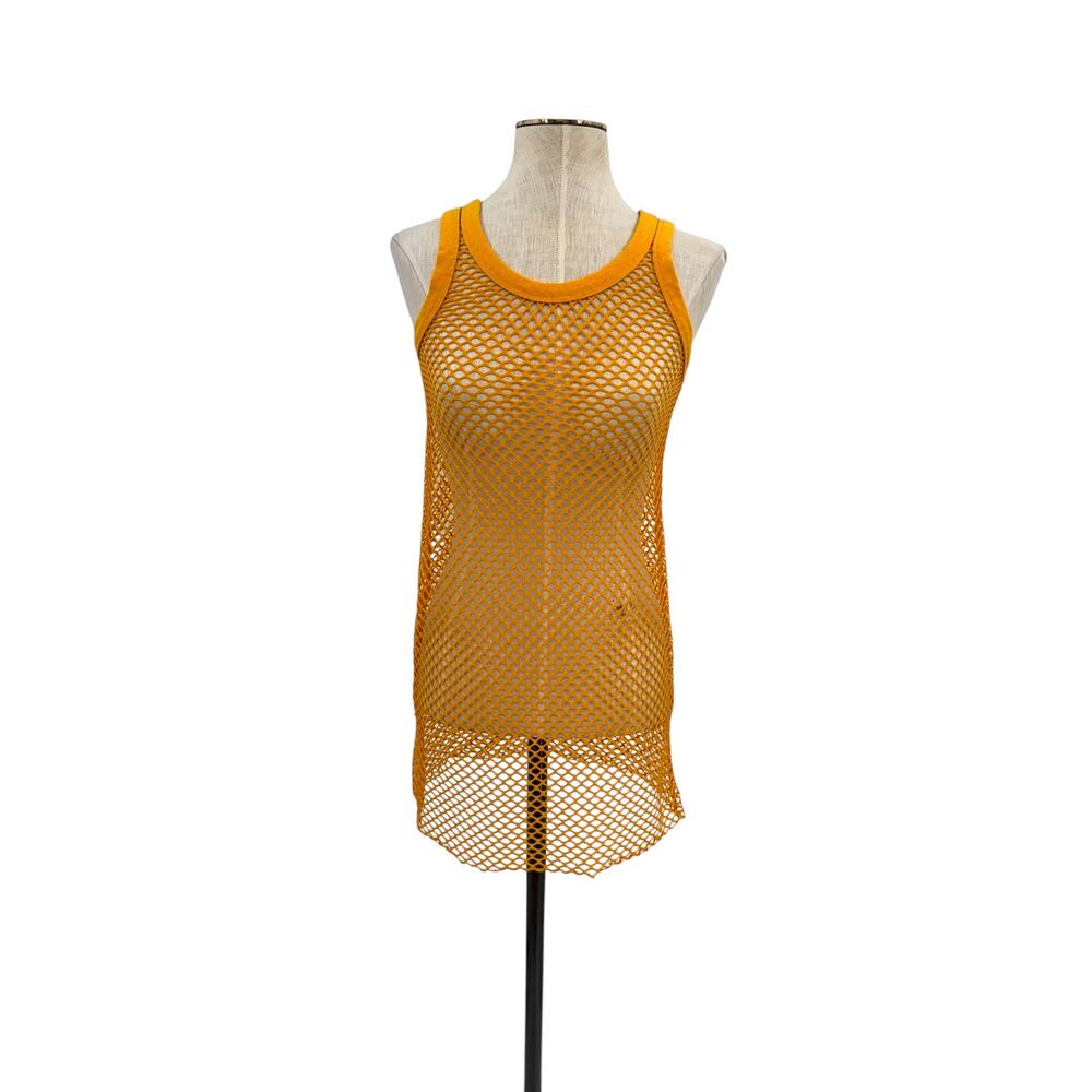 Jaded London Fishnet Mesh Tank Top Yellow Festival Y2K Sheer US 4